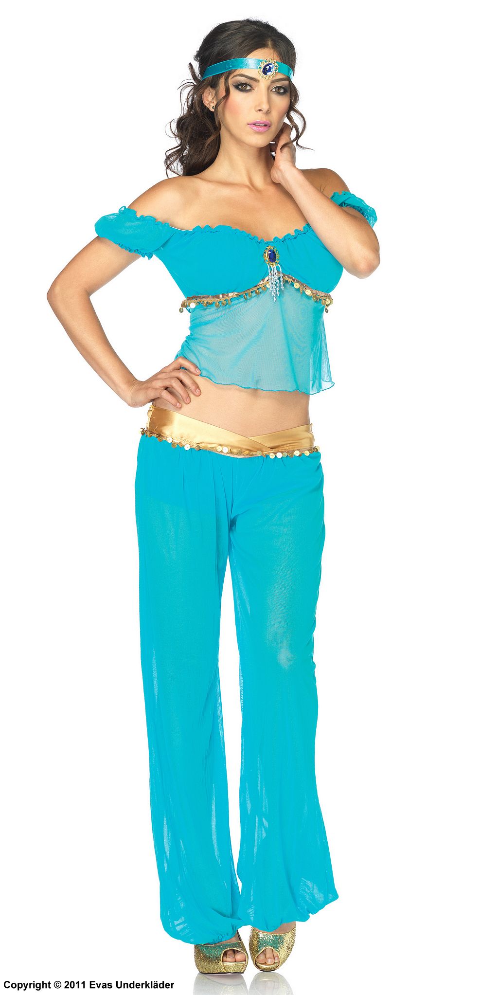 Princess Jasmine from Aladdin, costume top and leggings, rhinestones, off shoulder